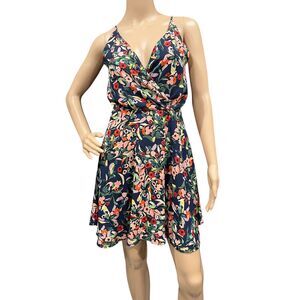 LULUS Blue Multicolor Floral Fit & Flare Strappy Sleveless Mini Dress Sz S